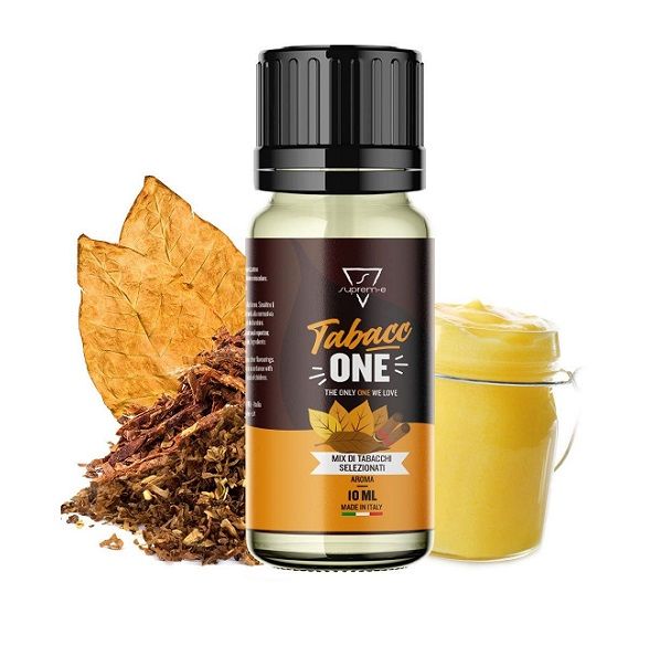 TabaccOne Supreme : un'accurata selezione di tabacchi accompagnata da una crema custard.Formato aroma Mini Shot 10 ml (10+10)